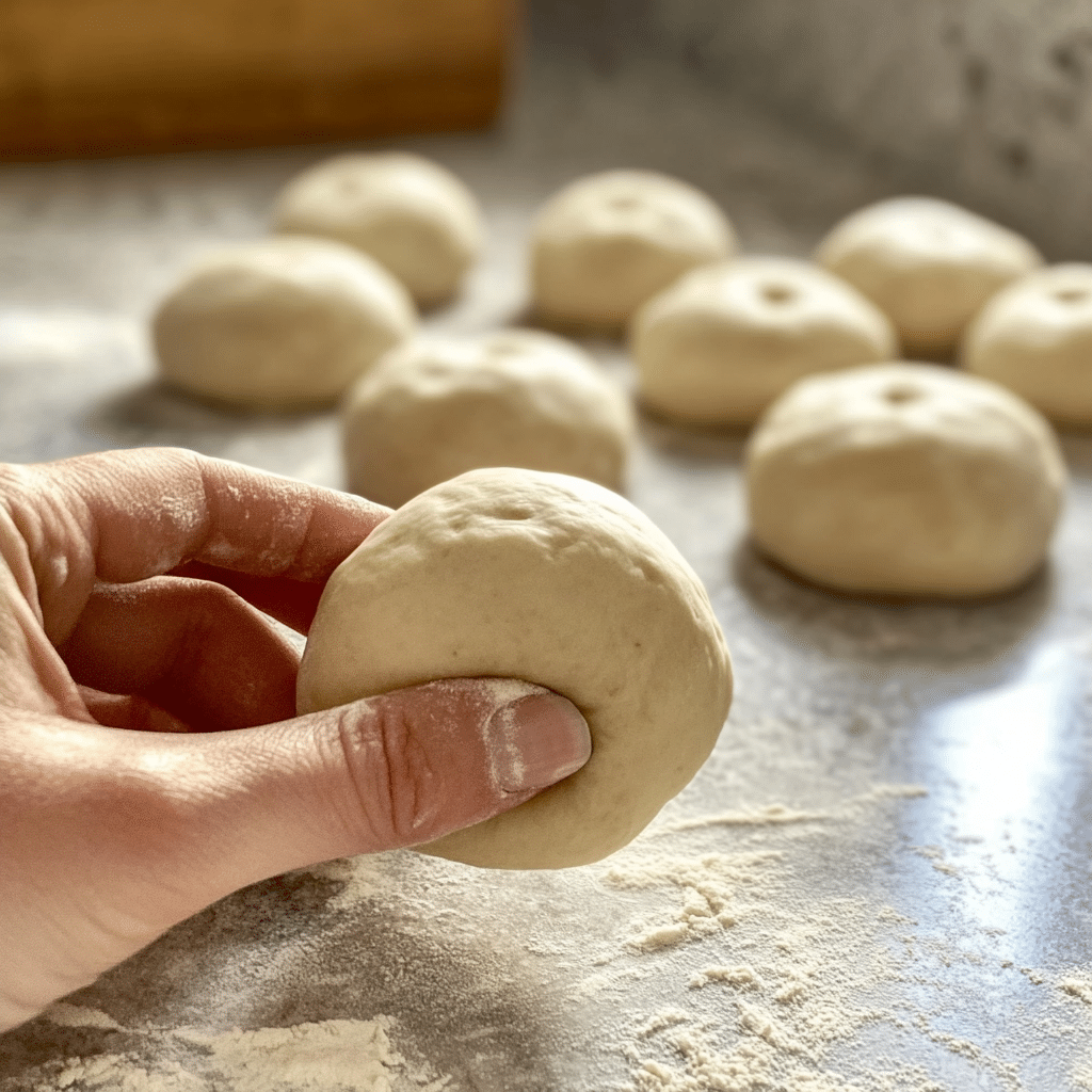 Easy Jalapeño Cheddar Sourdough Bagels with a Crispy Golden Crust 15 Shaping sourdough bagels by hand with thumb