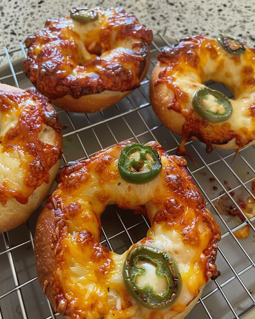Easy Jalapeño Cheddar Sourdough Bagels with a Crispy Golden Crust 19 Finished jalapeño cheddar sourdough bagels cooling on rack