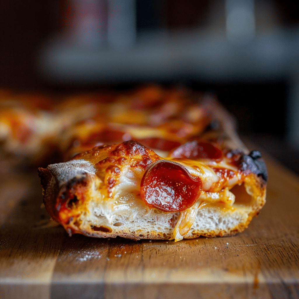 Bake the Best Sourdough Detroit Style Pizza at Home 9 sourdough detroit style pizza slice closeup