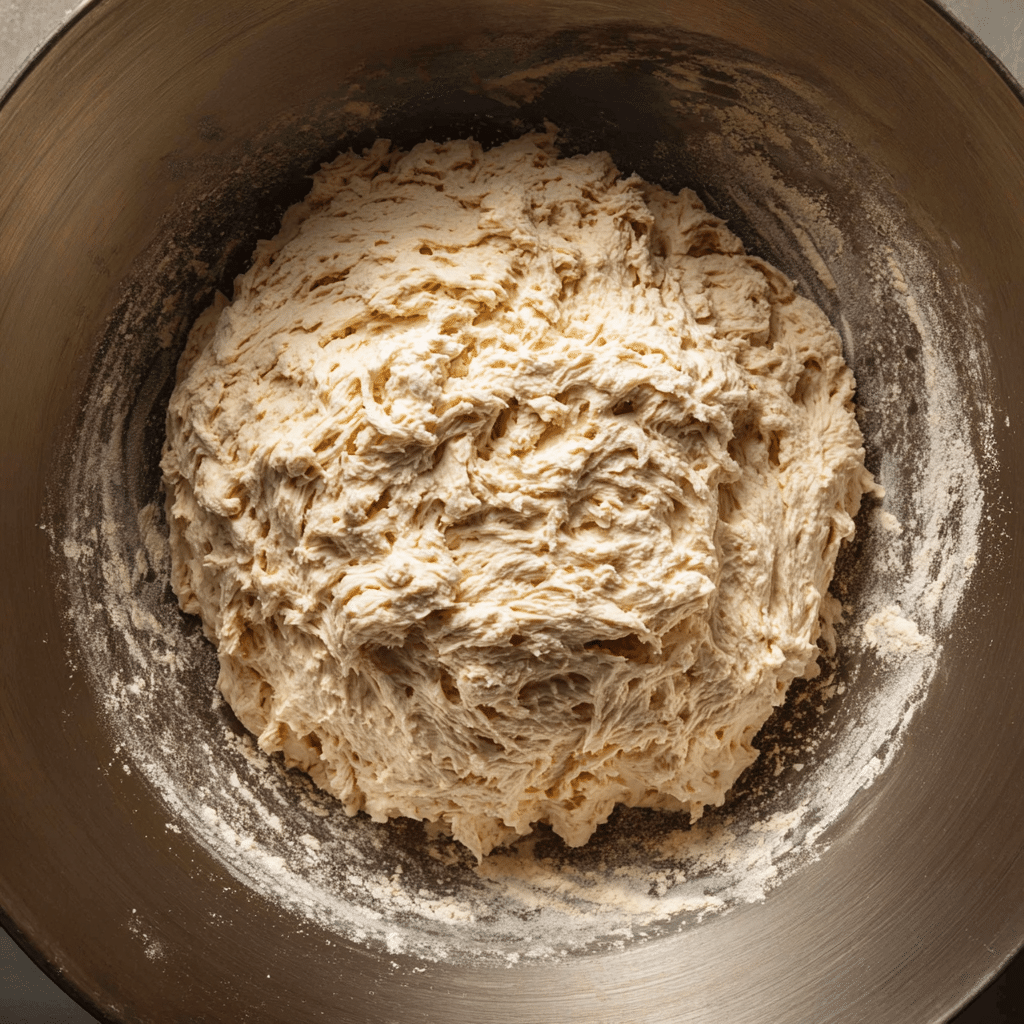 How to Make Perfect No Yeast Sourdough Discard Pizza Dough 8 sourdough discard pizza dough mixed in bowl