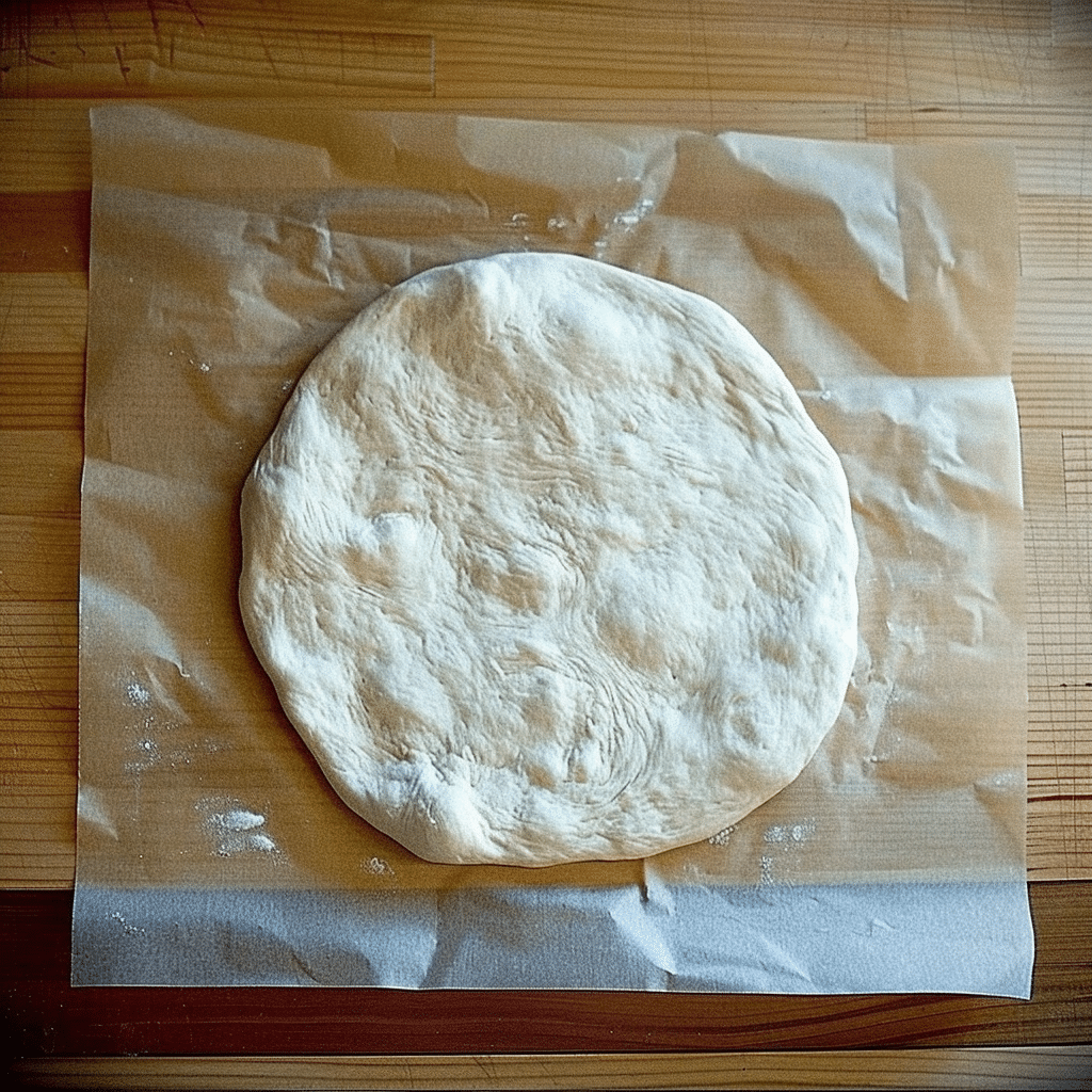 Same Day Sourdough Pizza Crust: Quick, Easy, and Delicious 18 Stretched Sourdough Pizza Dough Round on Parchment