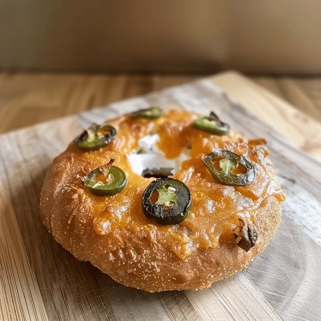 Jalapeño cheddar sourdough bagel showing perfect balance of spice and flavor